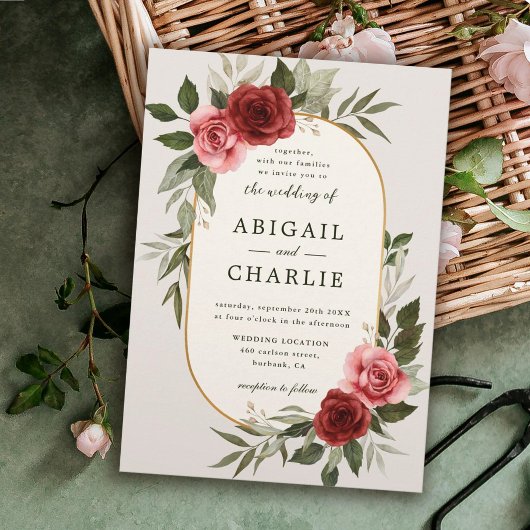 Elegante Hochzeitsfeier mit Roter Flora Einladung