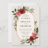 Elegante Hochzeitsfeier mit Roter Flora Einladung (Vorderseite)