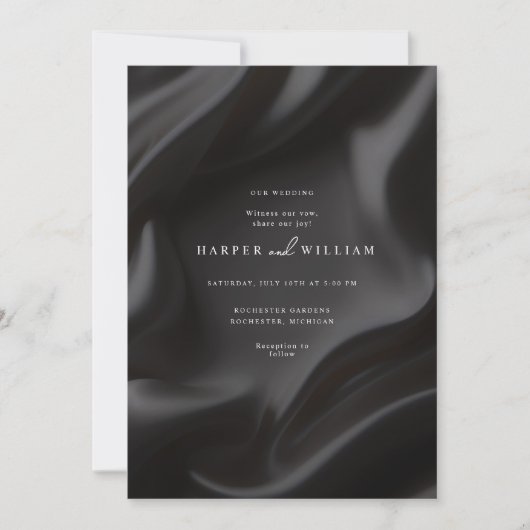Elegante Hochzeitsfeier mit schwarzem Satin Einladung (Vorderseite)