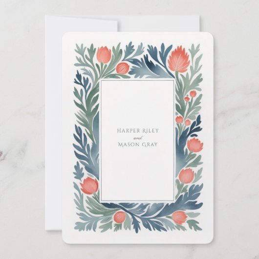 Elegante Hochzeitsfeier mit Wasserfarbe Einladung (Rückseite)