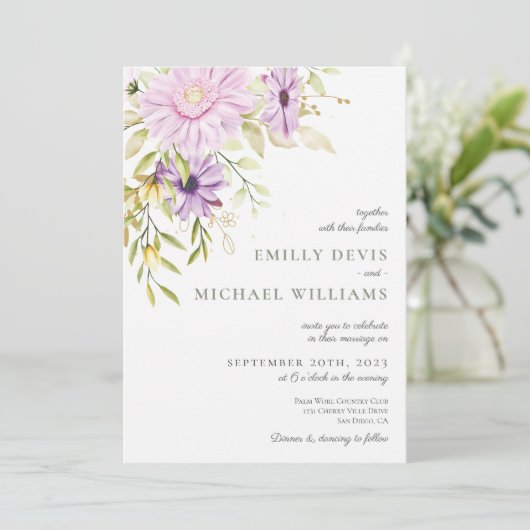 Elegante Hochzeitsfeier mit Wasserfarbe Einladung (Stehend Vorderseite)