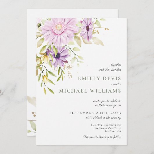 Elegante Hochzeitsfeier mit Wasserfarbe Einladung (Vorne/Hinten)