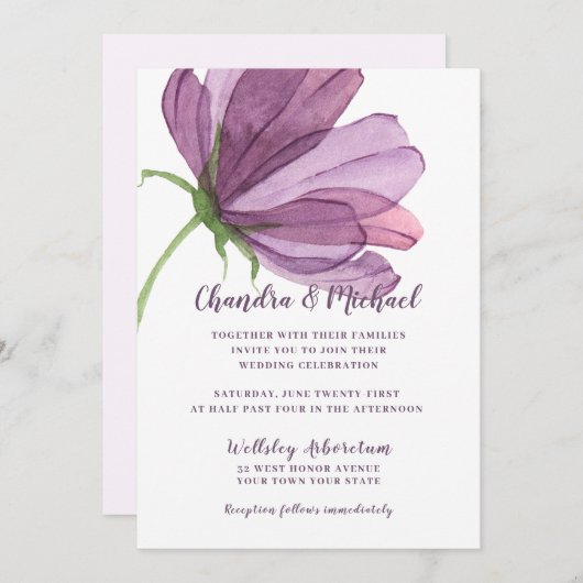 Elegante Hochzeitsfeier mit Wasserfarbe Einladung (Vorne/Hinten)