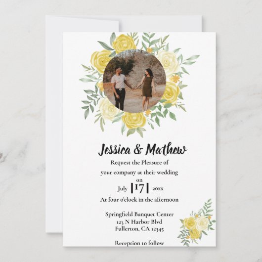 Elegante Hochzeitsfeier mit Wasserfarbe Einladung (Vorderseite)