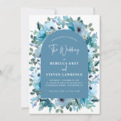 Elegante Hochzeitsfeier mit weißen dustigen blauen Einladung (Vorderseite)