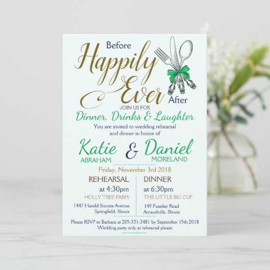 Elegante Hochzeitsfeier Probe, individuelles Abend Einladung (Stehend Vorderseite)