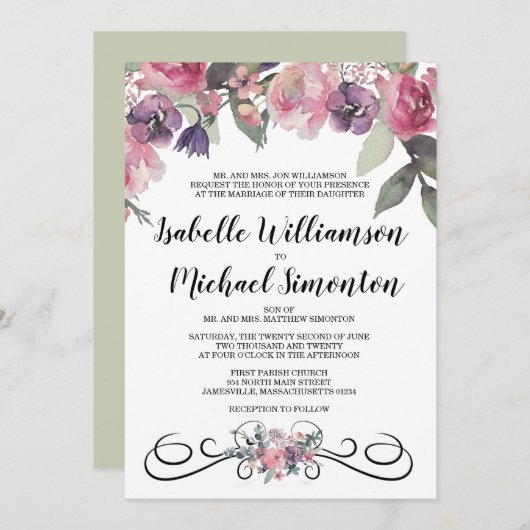 Elegante Hochzeitsfeiern mit Wasserfarbe Einladung (Vorne/Hinten)