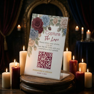 Elegante Hochzeitsfotos geteilt mit QR-Code Sockelschild