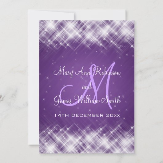Elegante Hochzeitsglamouröse Sparkassen Lila Einladung (Vorderseite)