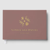 Elegante Hochzeitsgrün in Monogramm verlasst echte Gästebuch (Vorderseite)