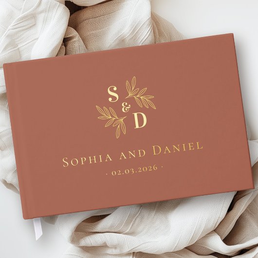 Elegante Hochzeitsgrün in Monogramm verlasst echte Gästebuch