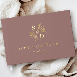 Elegante Hochzeitsgrün in Monogramm verlasst echte Gästebuch