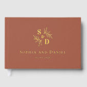 Elegante Hochzeitsgrün in Monogramm verlasst echte Gästebuch (Vorderseite)