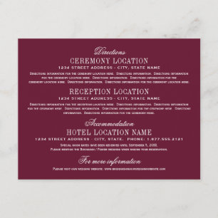 Elegante Hochzeitsinformationen in Marrot Begleitkarte