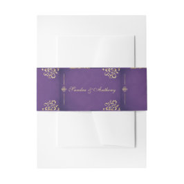 Elegante Hochzeitskapelle für Gold und Lila Damask Einladungsbanderole
