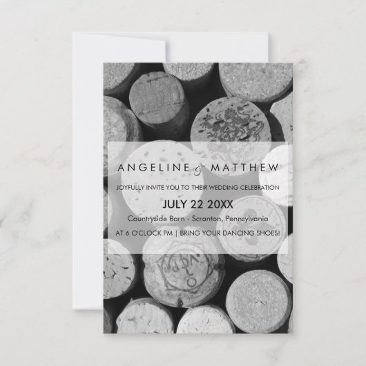 Elegante Hochzeitskarte für Schwarz-Weiß-Wein Einladung (Vorderseite)