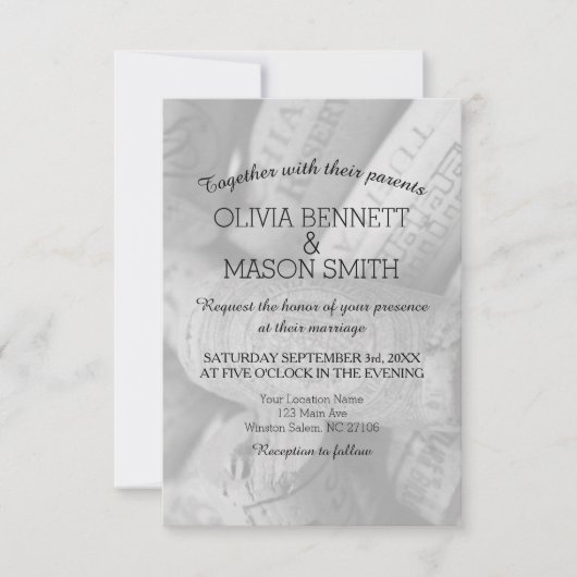 Elegante Hochzeitskarte für Schwarz-Weiß-Wein Einladung (Vorderseite)