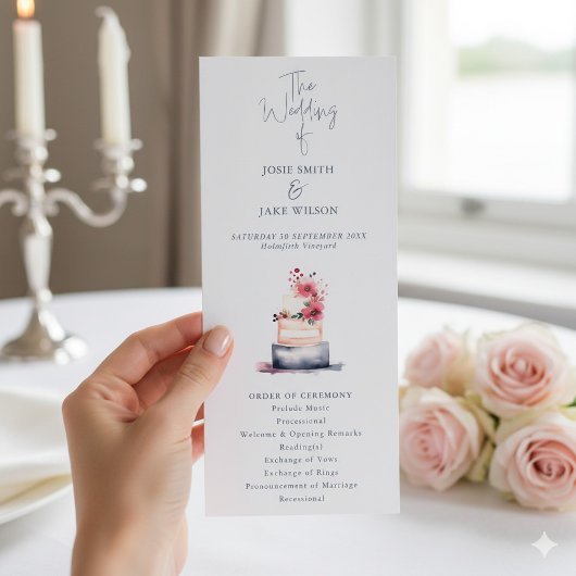 Elegante Hochzeitskarte mit Party-Watercolor Cake Programm
