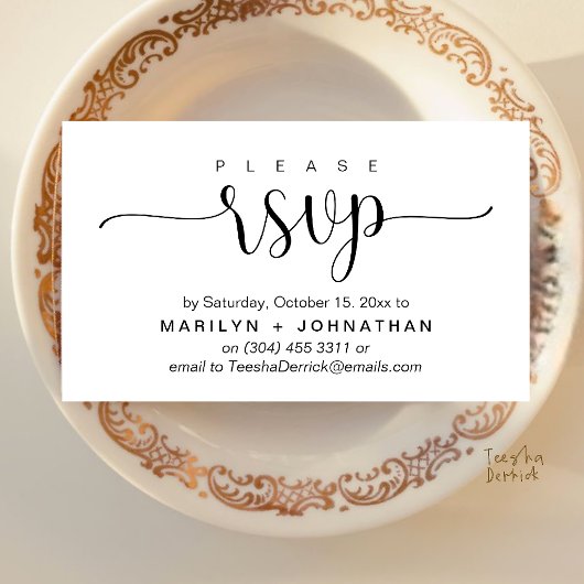 Elegante Hochzeitskarten RSVP per Telefon oder E-M Begleitkarte