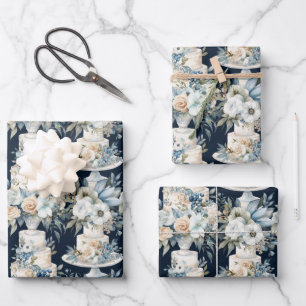 Elegante Hochzeitskuchen und Blume Geschenkpapier Set