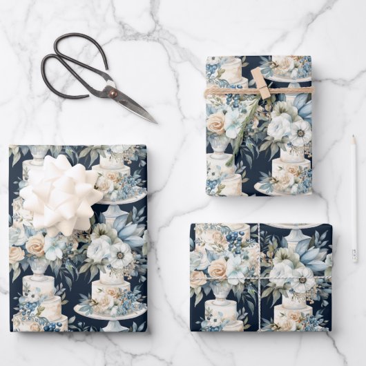 Elegante Hochzeitskuchen und Blume Geschenkpapier Set (Vorderseite)