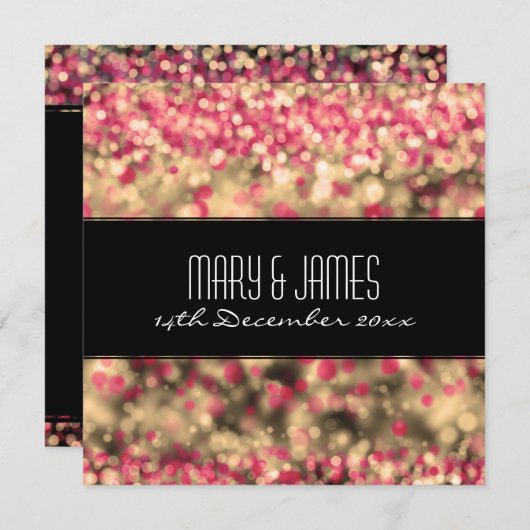 Elegante Hochzeitsleuchten in Fuchsia und Gold Einladung (Vorne/Hinten)