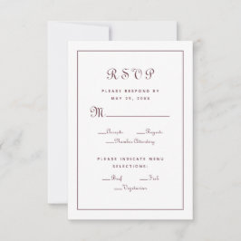 Elegante Hochzeitsmahlzeit Auswahl Burgund RSVP Karte