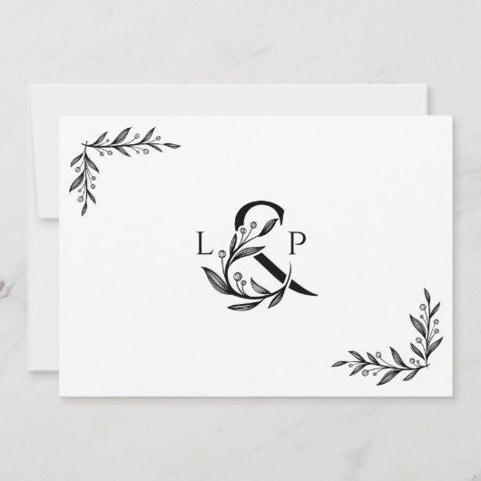 Elegante Hochzeitsmonogramme mit Blumenampersand Einladung (Rückseite)