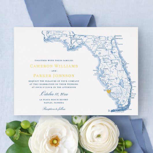 Elegante Hochzeitsnacht und Gold in Neapel Florida Folieneinladung
