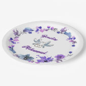 Elegante Hochzeitspapierplatte mit Blumendesign -  Pappteller (Schrägansicht)