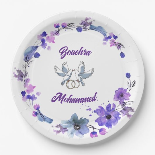 Elegante Hochzeitspapierplatte mit Blumendesign -  Pappteller (Vorderseite)