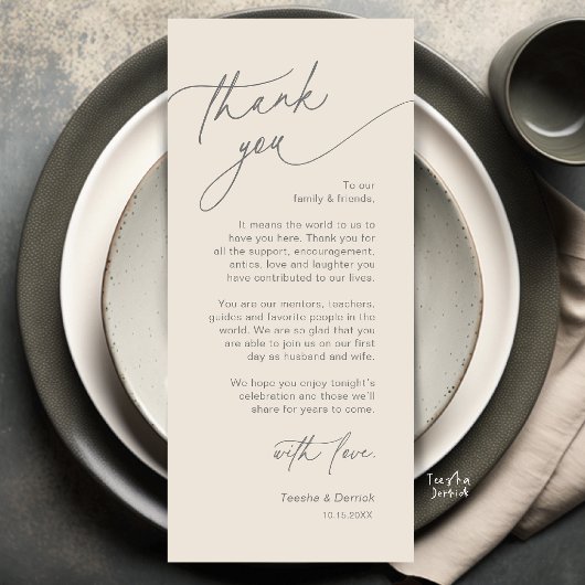 Elegante Hochzeitsplatz-Dankeskarten-Set Programm