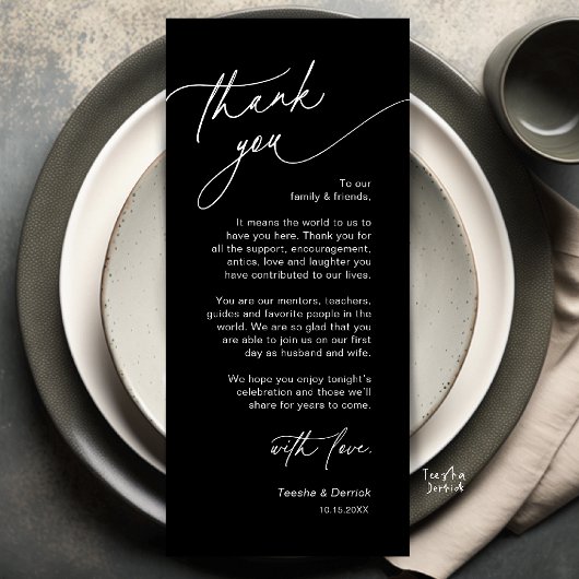 Elegante Hochzeitsplatz-Dankeskarten-Set Programm