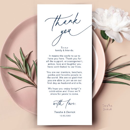 Elegante Hochzeitsplatz-Dankeskarten-Set Programm