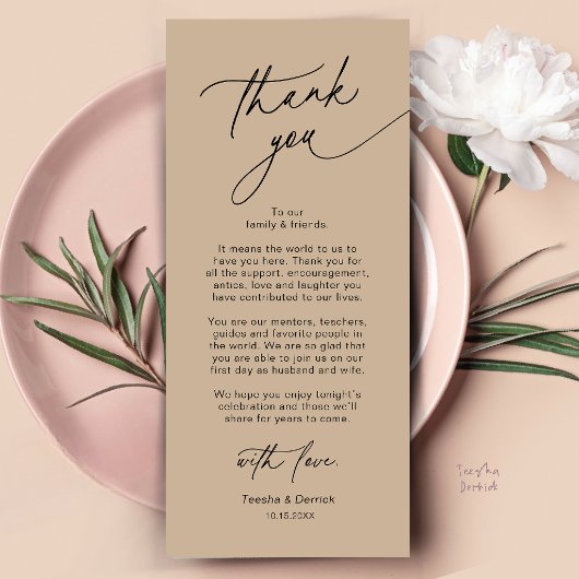 Elegante Hochzeitsplatz-Dankeskarten-Set Programm