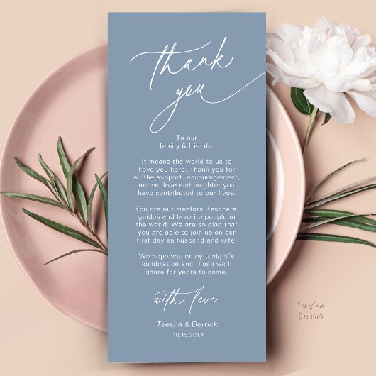 Elegante Hochzeitsplatz-Dankeskarten-Set Programm