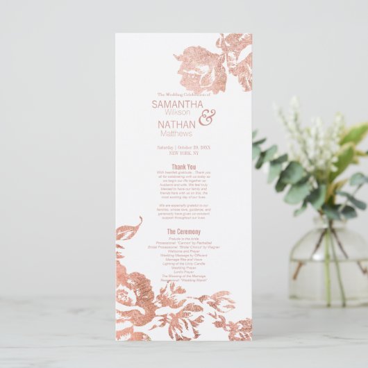 Elegante Hochzeitsprogramme der modernen Rose Programm (Stehend Vorderseite)