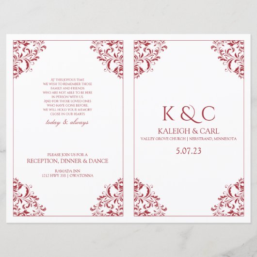 Elegante Hochzeitsprogramme - Faltbuch - Rot (Vorderseite)