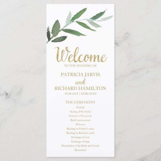 Elegante Hochzeitsprogramme für die Grüne des Golf Programm (Vorderseite)