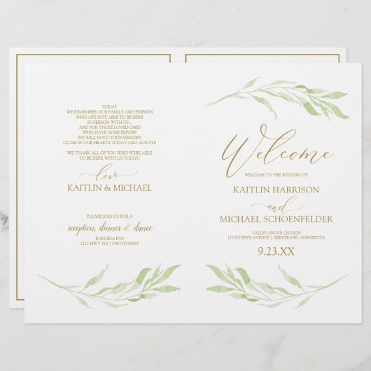 Elegante Hochzeitsprogramme für Reben und Gold (Vorne/Hinten)