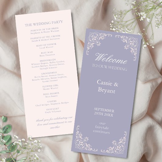 Elegante Hochzeitsprogramme mit Chic-Lila-Rahmen