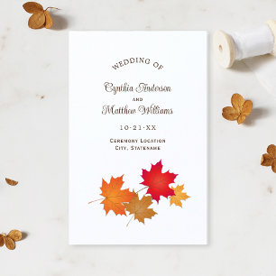 Elegante Hochzeitsprogramme mit herbstlichen Blätt