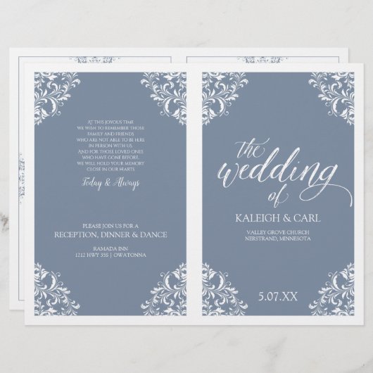 Elegante Hochzeitsprogramme - Nadine (Dusty Blue) (Vorne/Hinten)