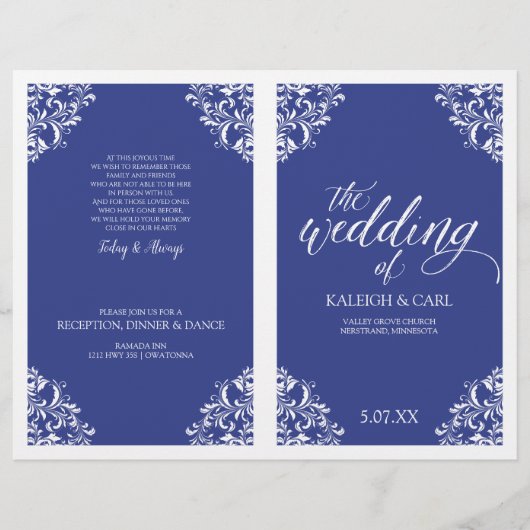 Elegante Hochzeitsprogramme -Nadine (Königsblau) (Vorderseite)