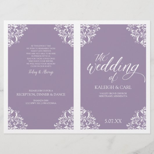 Elegante Hochzeitsprogramme -Nadine (Lavendel) (Vorderseite)