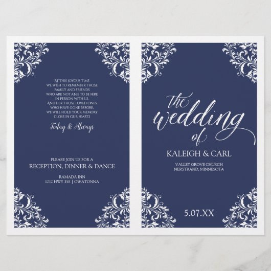Elegante Hochzeitsprogramme - Nadine (Navy Blue) (Vorderseite)