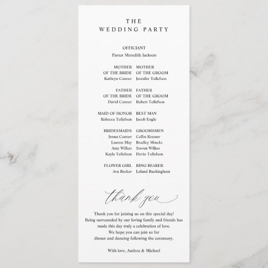 Elegante Hochzeitsprogramme Romantische Kalligraph Programm (Rückseite)