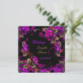 Elegante Hochzeitspur Pink Pum Rose Black Einladung (Stehend Vorderseite)