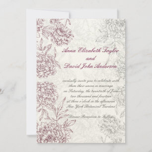 Elegante Hochzeitsreise mit Flora und Fauna Rote C Einladung