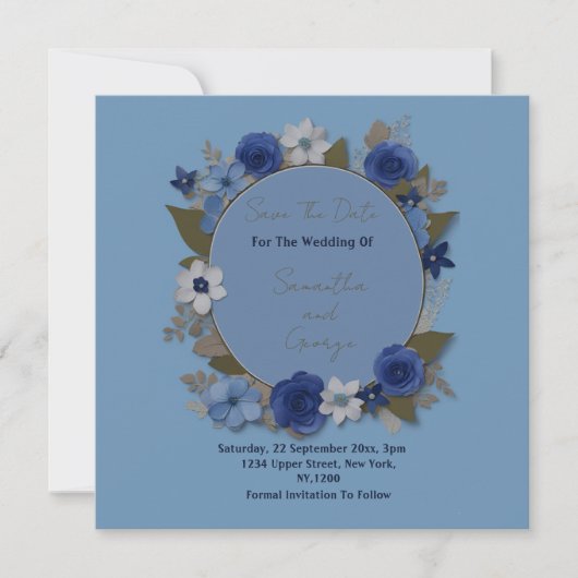 Elegante Hochzeitsringblumen Silber Navy Save The Date (Vorderseite)